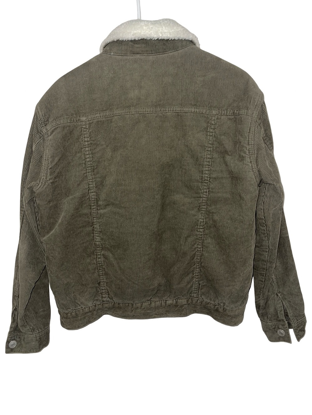 PacSun Olive Green Corduroy Sherpa Trucker Jacket size L - Picture 2 of 5